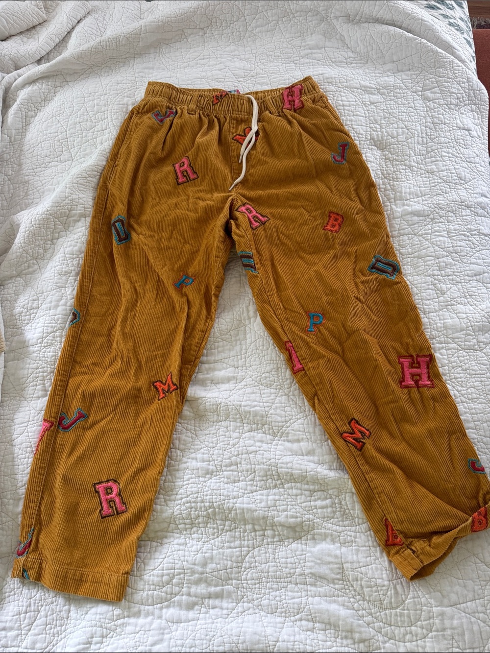 Urban Outfitters Mustard Corduroy Letter-Embroidered Casual Pants